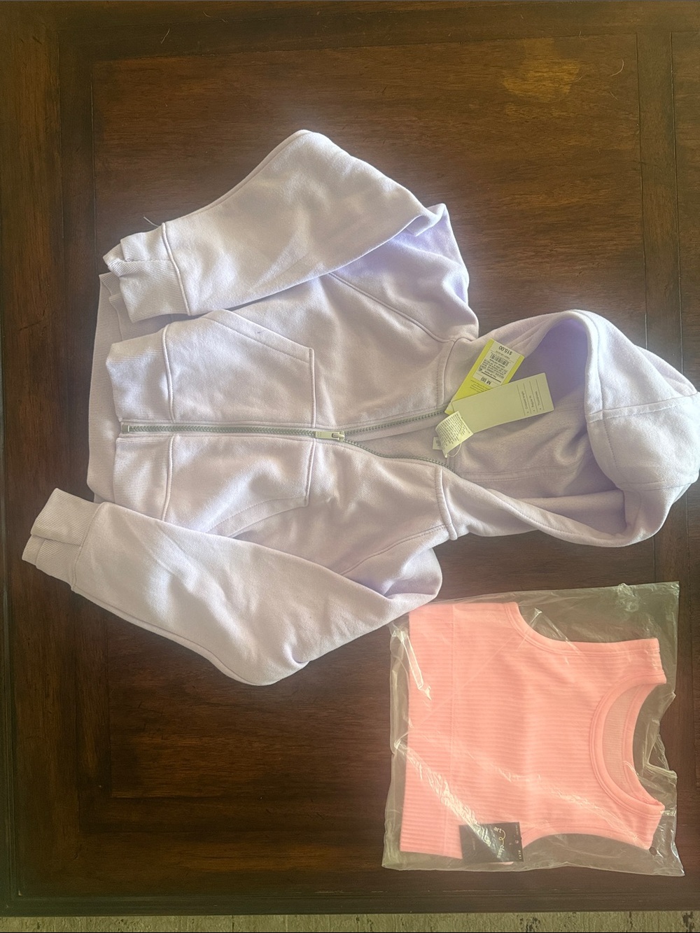 Lilac Zip-Up Hoodie with Pink Ribbed Bra- Size 8